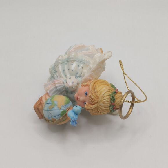 HollyDay Angels Ashton Drake Heirloom Holding Globe w/ Blue Bird Ornament - Picture 2 of 5